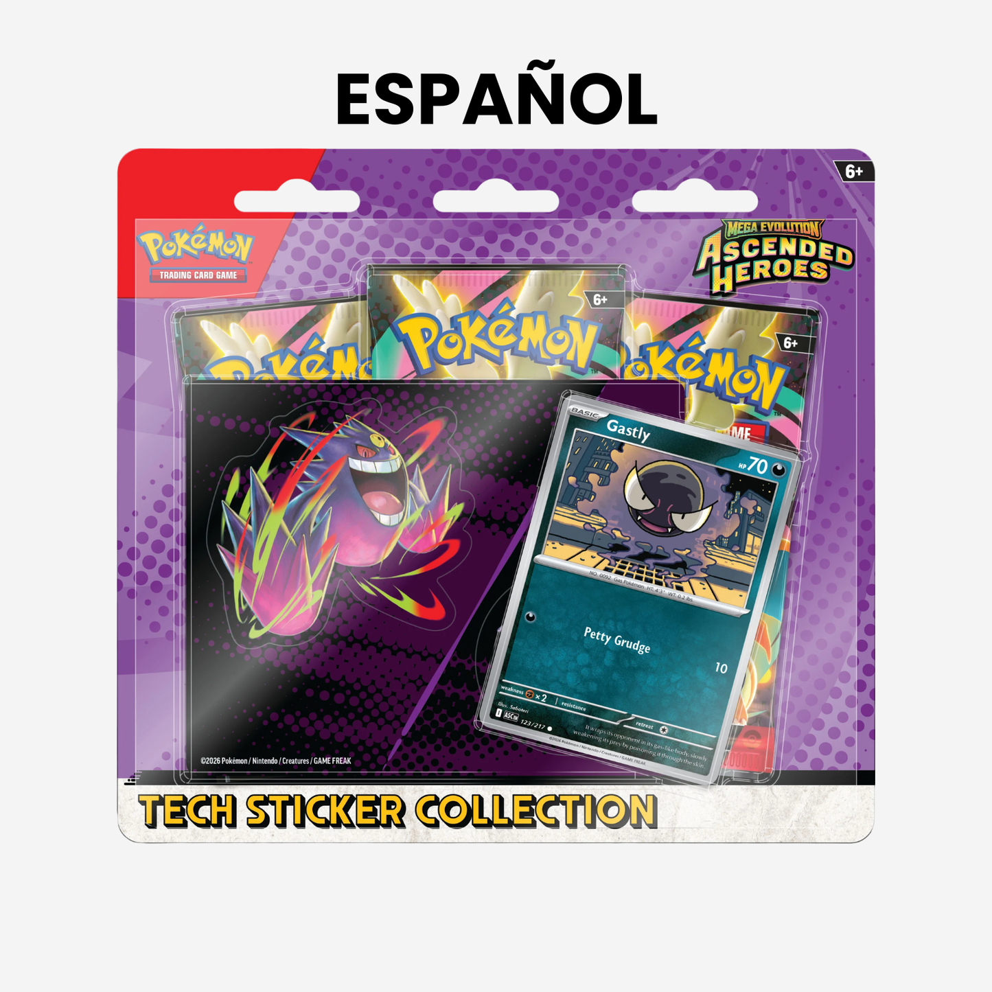 Pokemon TCG: Mega Evolution-Ascended Heroes 3-Pack Blister Gastly (Español)