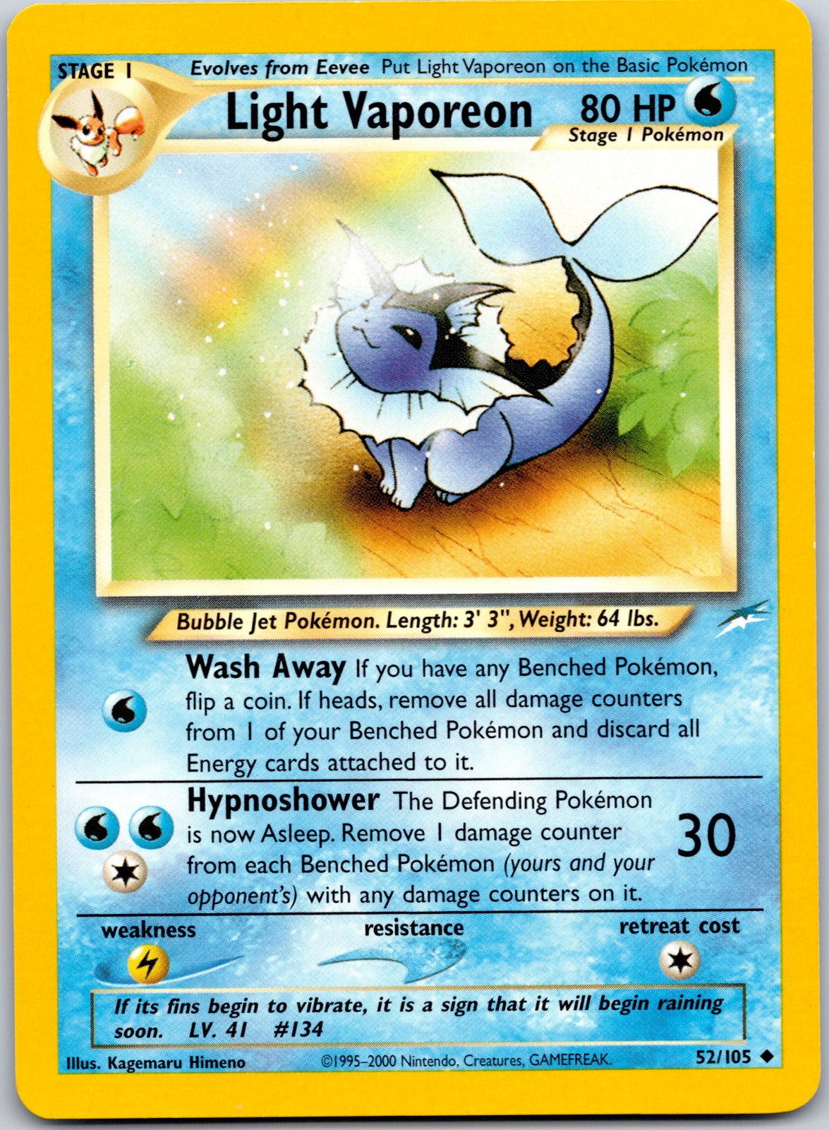 Light Vaporeon 052/105 Neo Destiny (Kagemaru Himeno) NM