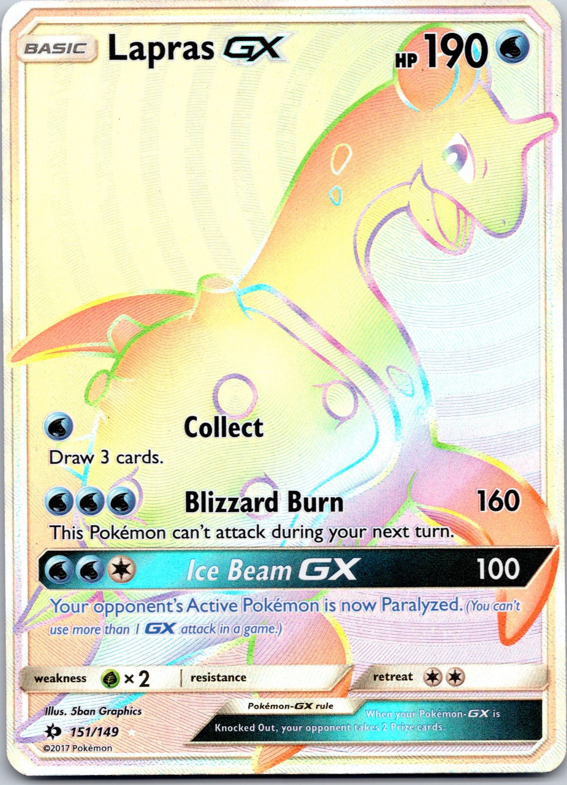 Lapras GX (Secret) 151/149 SM Base Set (5ban Graphics)