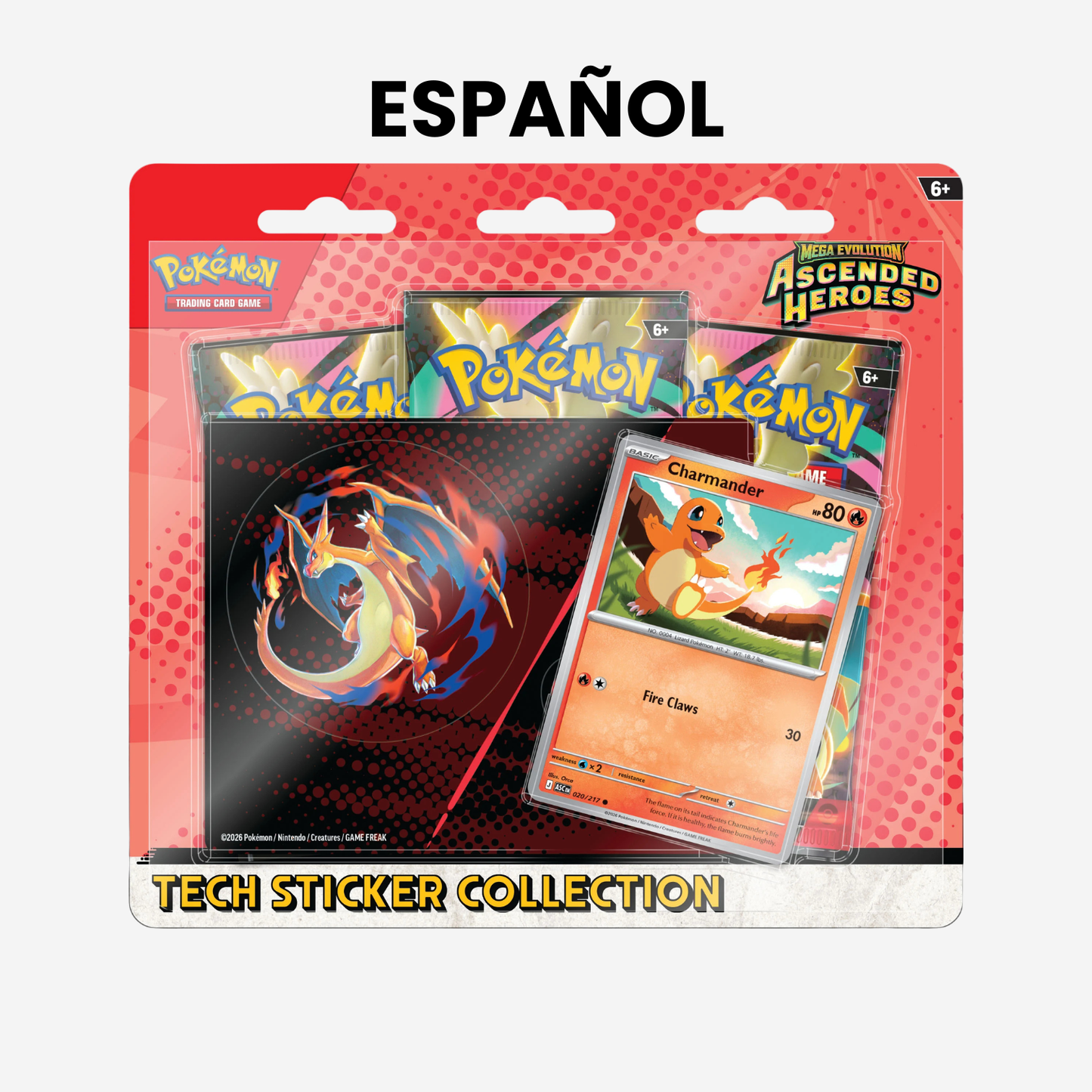 Pokemon TCG: Mega Evolution-Ascended Heroes 3-Pack Blister Charmander (Español)
