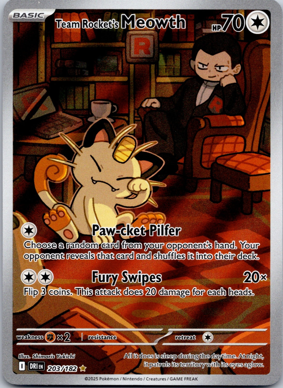 Team Rocket's Meowth 203/182 SV10: Destined Rivals (Shimaris Yukichi)