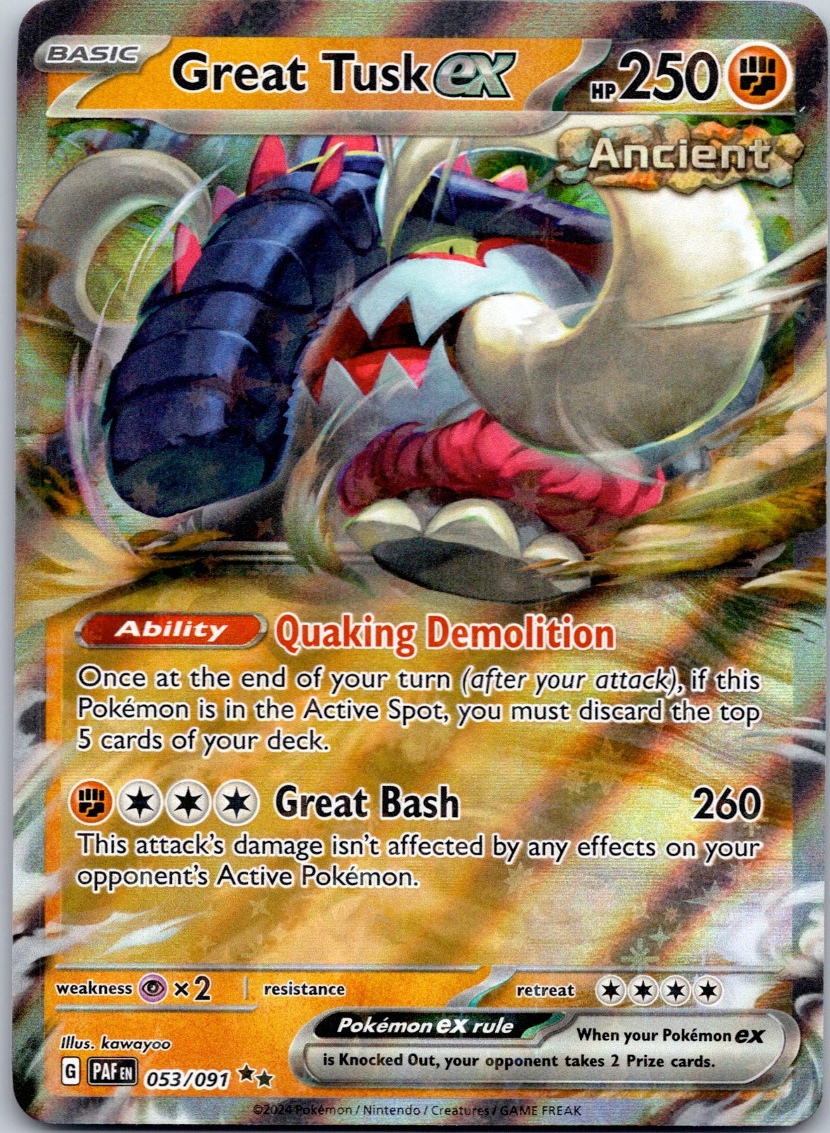 Great Tusk ex 053/091 SV: Paldean Fates (kawayoo)