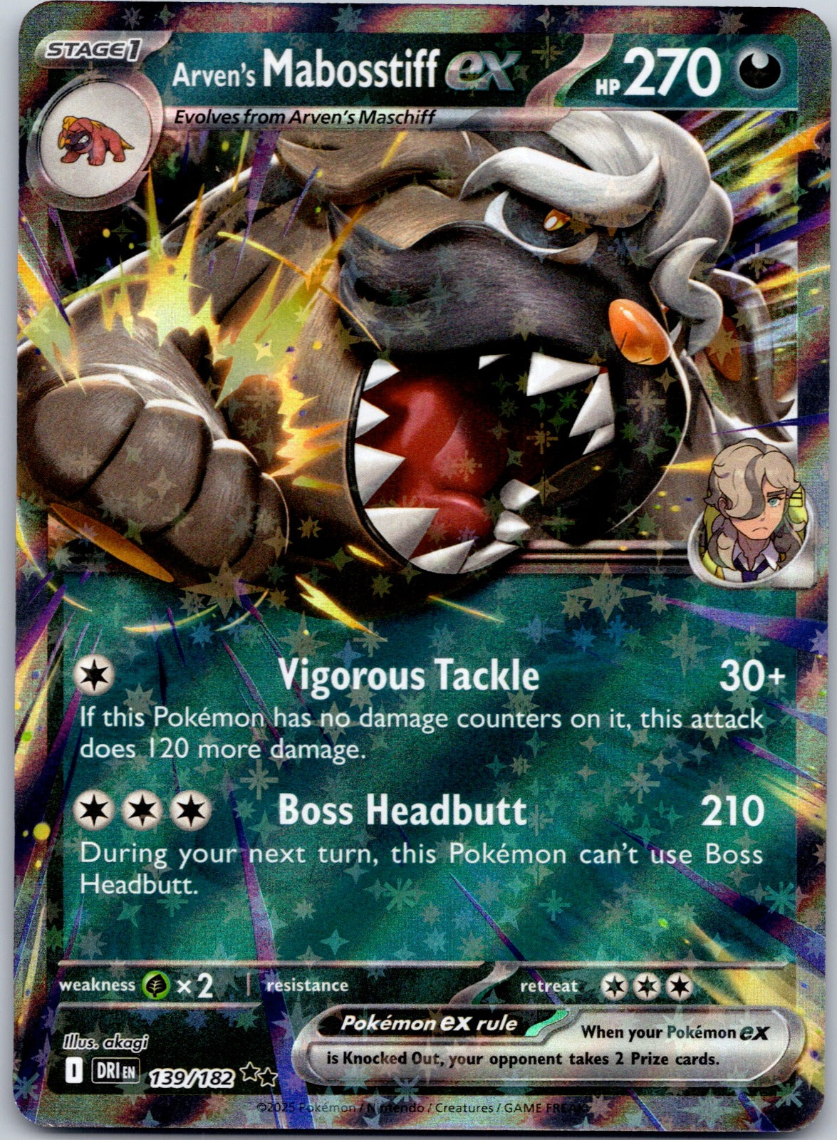 Arven's Mabosstiff ex 139/182 Prize Pack Series Cards (Takeshi Nakamura)
