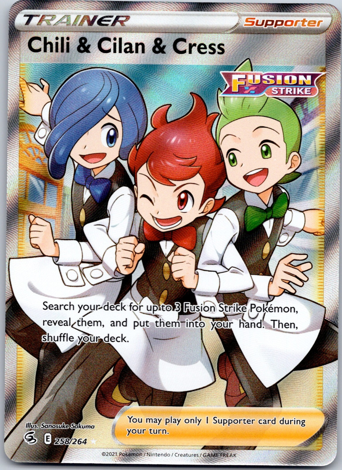 Chili & Cilan & Cress (Full Art) 258/264 SWSH08: Fusion Strike (Sanosuke Sakuma)